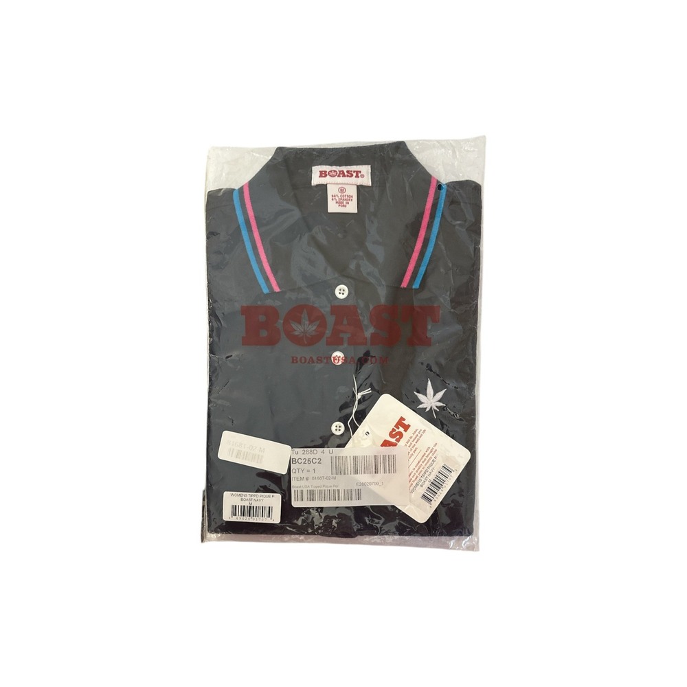 Boast Polo Navy Tennis Golf Polo Leaf Logo Women's Medium Blue Mary Jane Hemp